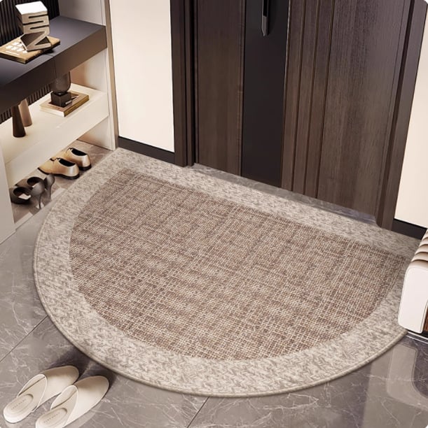 Félkör alakú bejárati szőnyeg geometriai mintával, hurkolt velúr, mosható