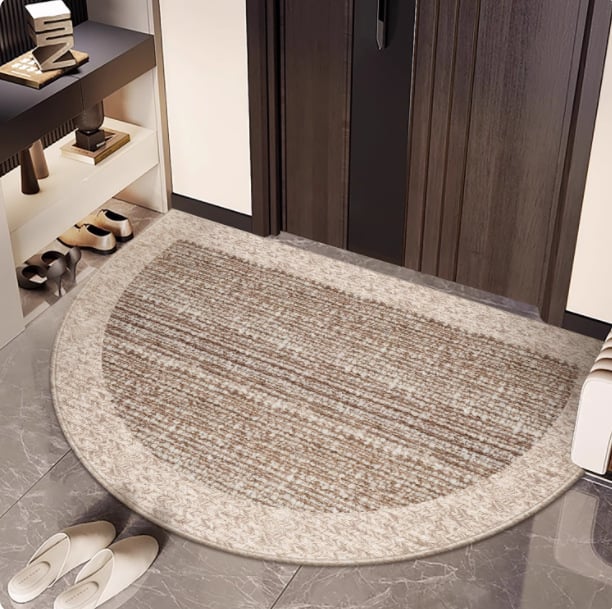Félkör alakú bejárati szőnyeg geometriai mintával, hurkolt velúr, mosható
