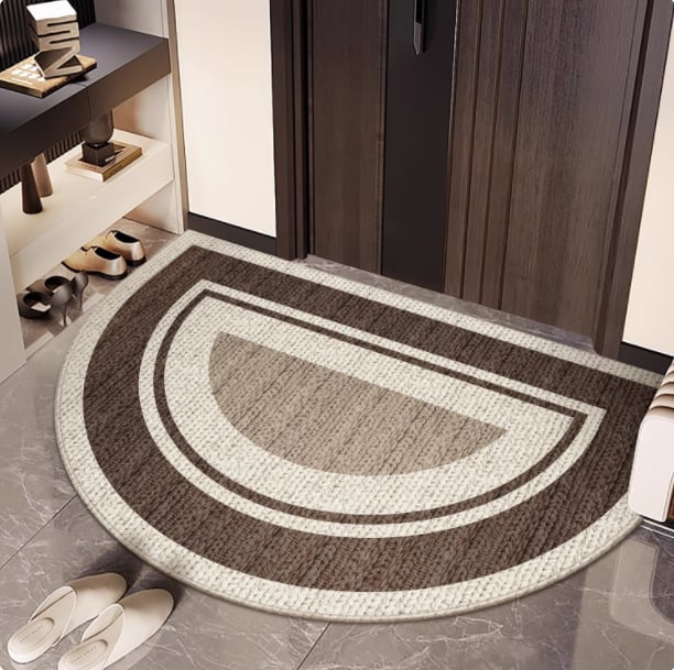 Félkör alakú bejárati szőnyeg geometriai mintával, hurkolt velúr, mosható