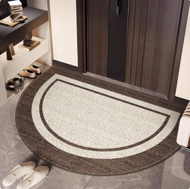 Félkör alakú bejárati szőnyeg geometriai mintával, hurkolt velúr, mosható