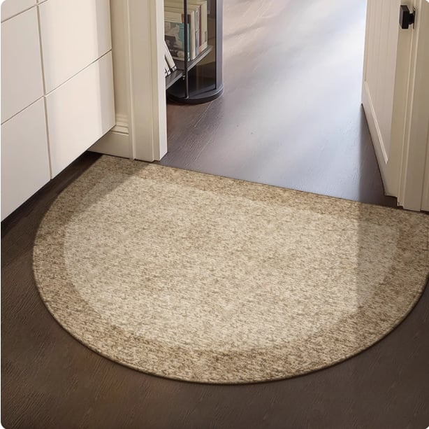 Félkör alakú bejárati szőnyeg geometriai mintával, hurkolt velúr, mosható
