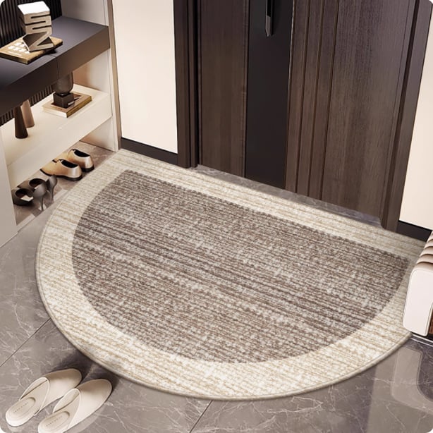 Félkör alakú bejárati szőnyeg geometriai mintával, hurkolt velúr, mosható