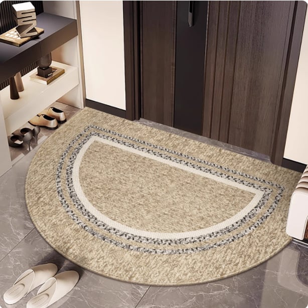 Félkör alakú bejárati szőnyeg geometriai mintával, hurkolt velúr, mosható