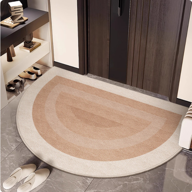 Félkör alakú bejárati szőnyeg geometriai mintával, hurkolt velúr, mosható