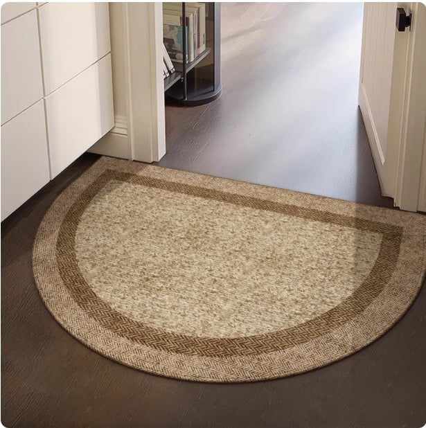 Félkör alakú bejárati szőnyeg geometriai mintával, hurkolt velúr, mosható