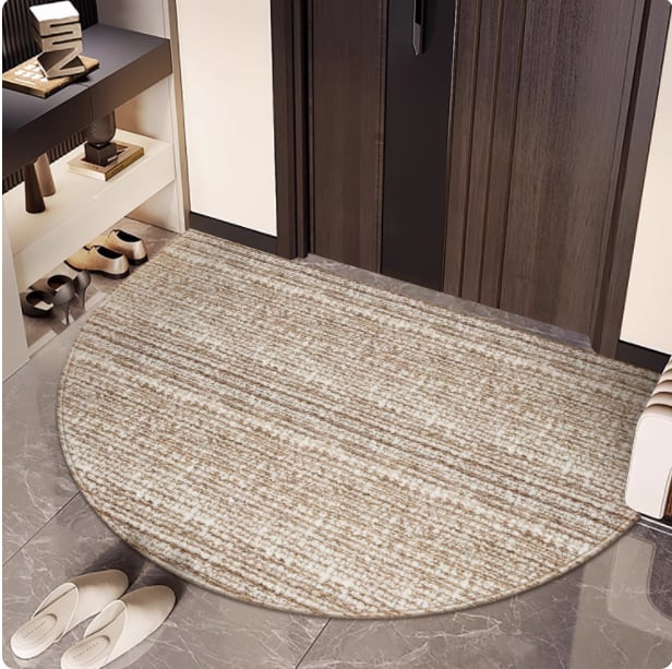 Félkör alakú bejárati szőnyeg geometriai mintával, hurkolt velúr, mosható