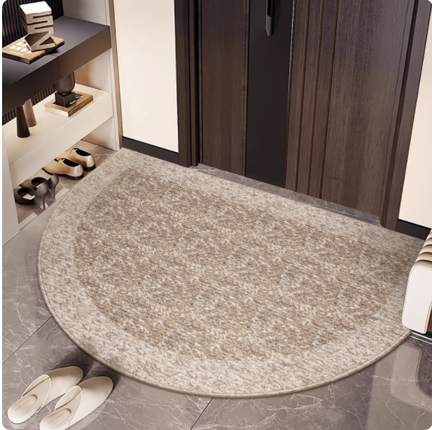 Félkör alakú bejárati szőnyeg geometriai mintával, hurkolt velúr, mosható