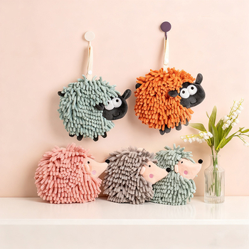 Hedgehog chenille kéztörlő függő dizájnnal, poliészter, 50–80 g, 150D, hímzés