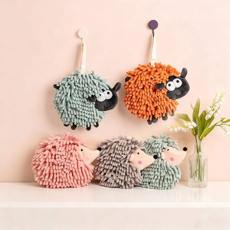 Hedgehog chenille kéztörlő függő dizájnnal, poliészter, 50–80 g, 150D, hímzés