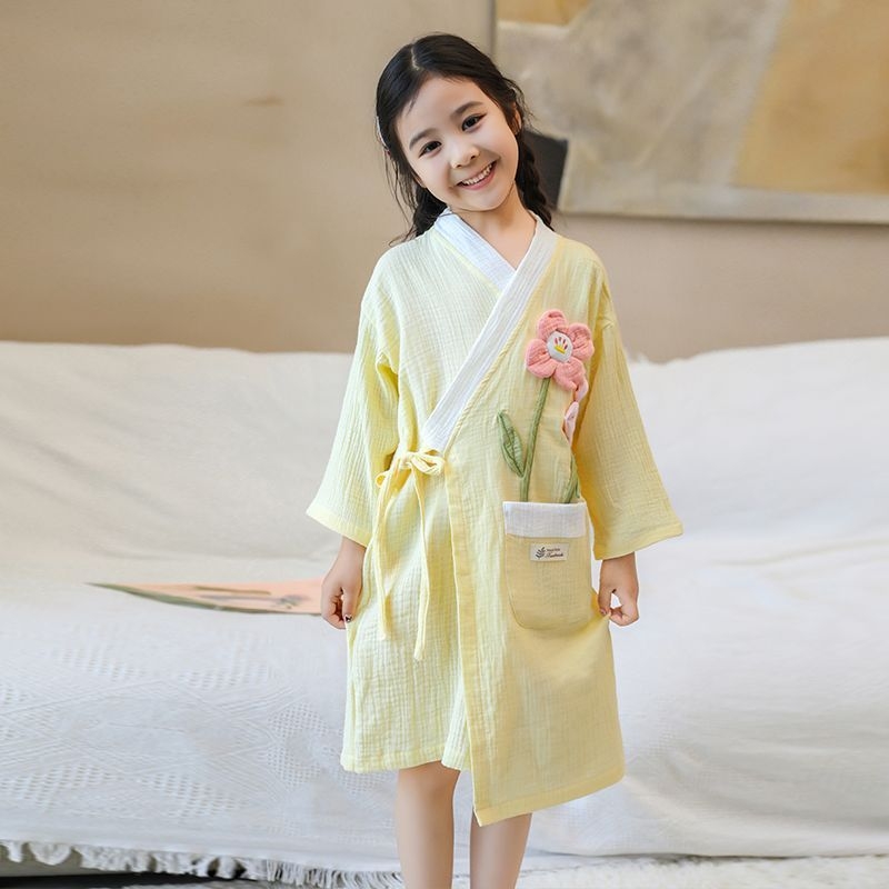 Gyermekeknek viselhető fürdőköntös törölköző, pamutból, gyorsan száradó, nyári vékony változat úszáshoz