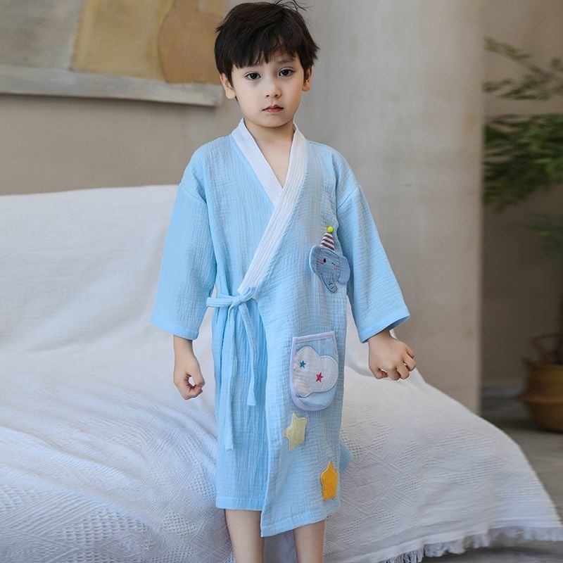 Gyermekeknek viselhető fürdőköntös törölköző, pamutból, gyorsan száradó, nyári vékony változat úszáshoz