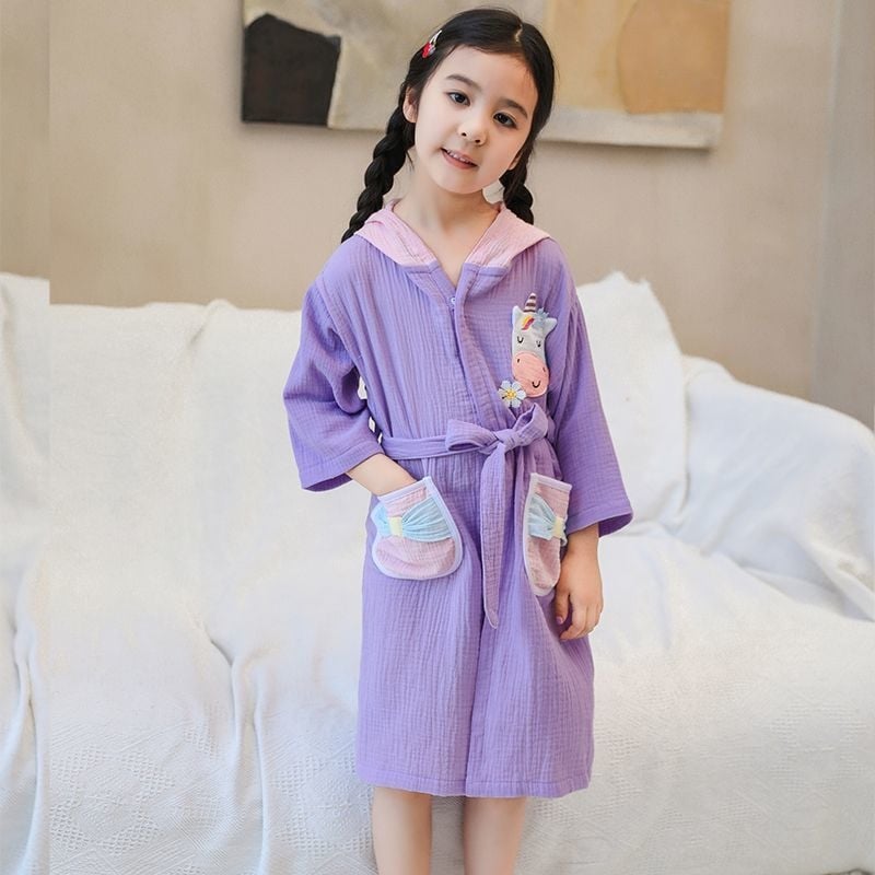 Gyermekeknek viselhető fürdőköntös törölköző, pamutból, gyorsan száradó, nyári vékony változat úszáshoz