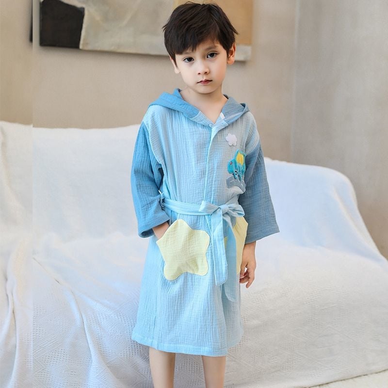 Gyermekeknek viselhető fürdőköntös törölköző, pamutból, gyorsan száradó, nyári vékony változat úszáshoz