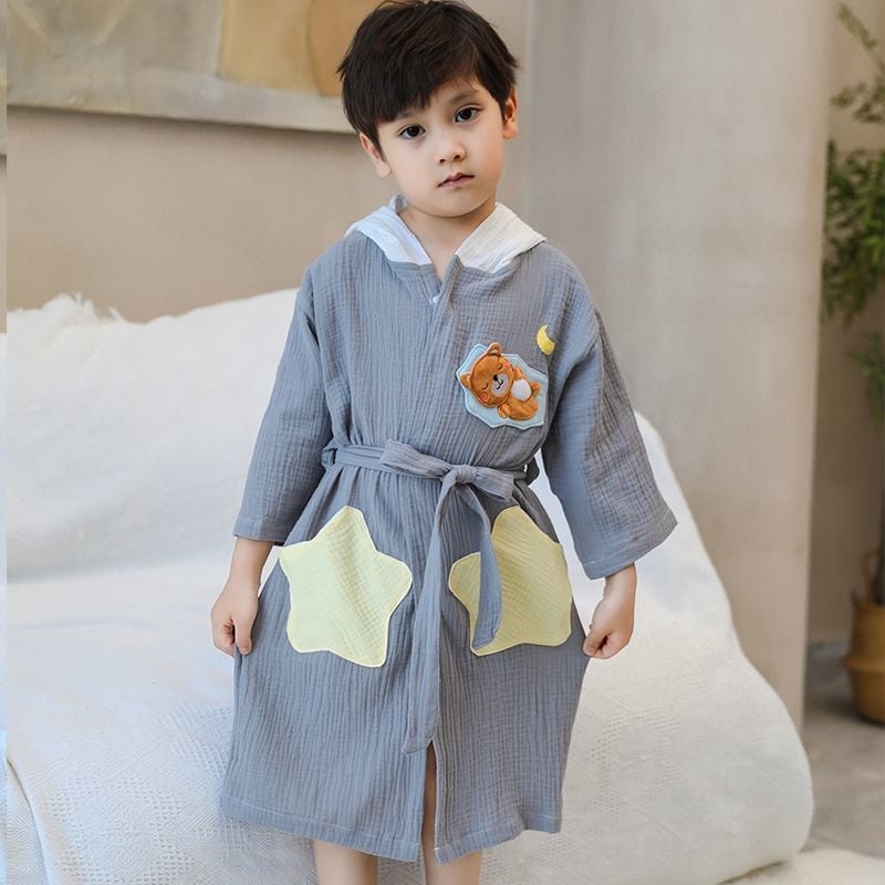 Gyermekeknek viselhető fürdőköntös törölköző, pamutból, gyorsan száradó, nyári vékony változat úszáshoz