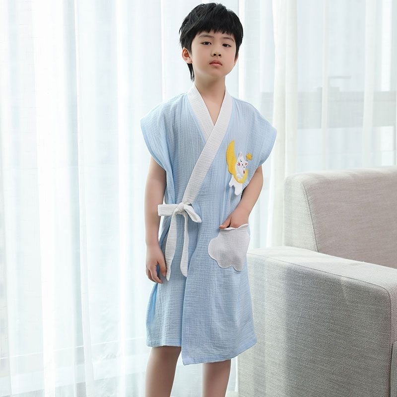 Gyermekeknek viselhető fürdőköntös törölköző, pamutból, gyorsan száradó, nyári vékony változat úszáshoz