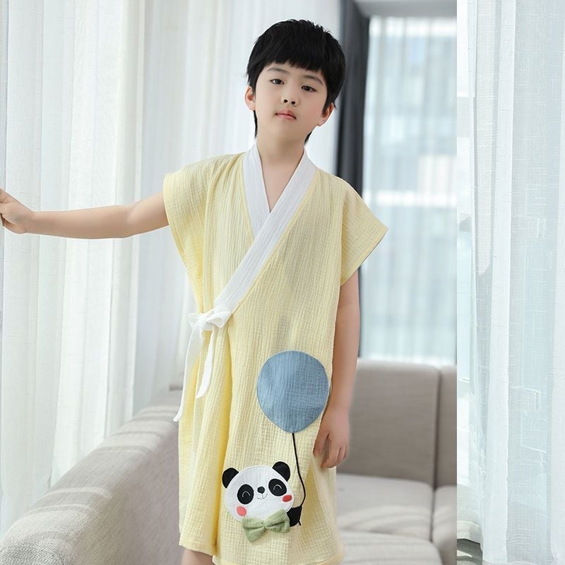 Gyermekeknek viselhető fürdőköntös törölköző, pamutból, gyorsan száradó, nyári vékony változat úszáshoz