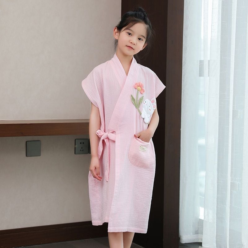 Gyermekeknek viselhető fürdőköntös törölköző, pamutból, gyorsan száradó, nyári vékony változat úszáshoz