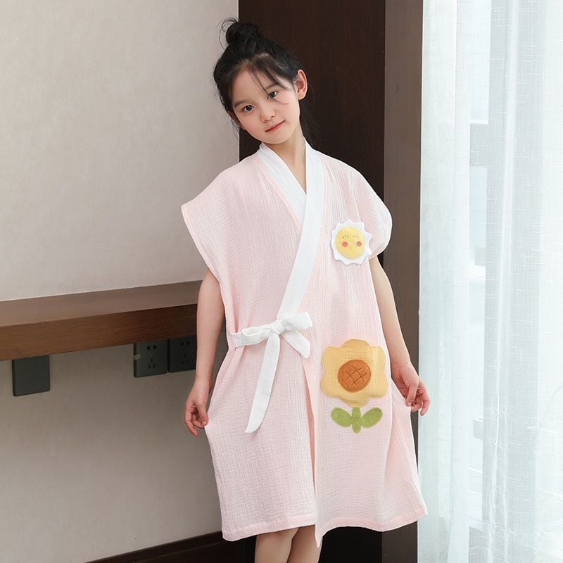 Gyermekeknek viselhető fürdőköntös törölköző, pamutból, gyorsan száradó, nyári vékony változat úszáshoz