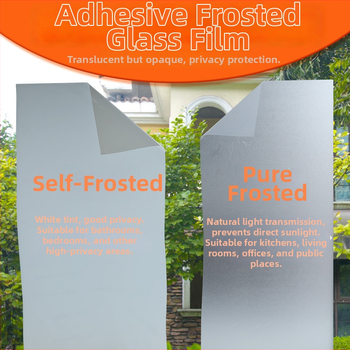 Savaime klijuojama matinio stiklo plėvelė langams – privatumas, vonios ir biuro erdvėms, PVC, nepermatoma, vienos spalvos raštas