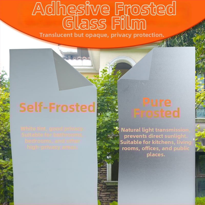 Savaime klijuojama matinio stiklo plėvelė langams – privatumas, vonios ir biuro erdvėms, PVC, nepermatoma, vienos spalvos raštas