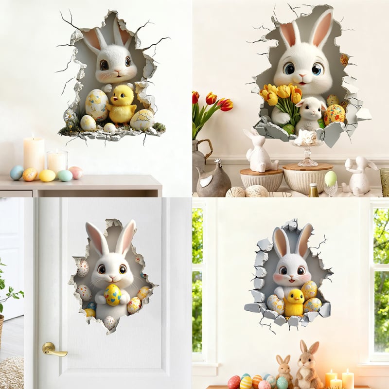 PVC стенен стикер - Великденско сладко зайче, самозалепващ, водоустойчив, едно парче, подходящ за дневна, спалня и кухня