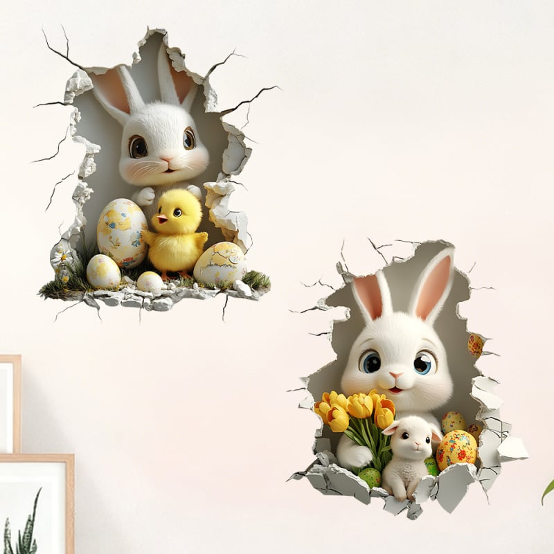 PVC стенен стикер - Великденско сладко зайче, самозалепващ, водоустойчив, едно парче, подходящ за дневна, спалня и кухня