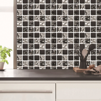 3D мозайкови самозалепващи стенни стикери за кухня и баня; PVC плочи; водоустойчиви, влагозащитни и маслозащитни; узор: хаундстут (houndstooth) и абстрактно рисуване; повече от 5 части