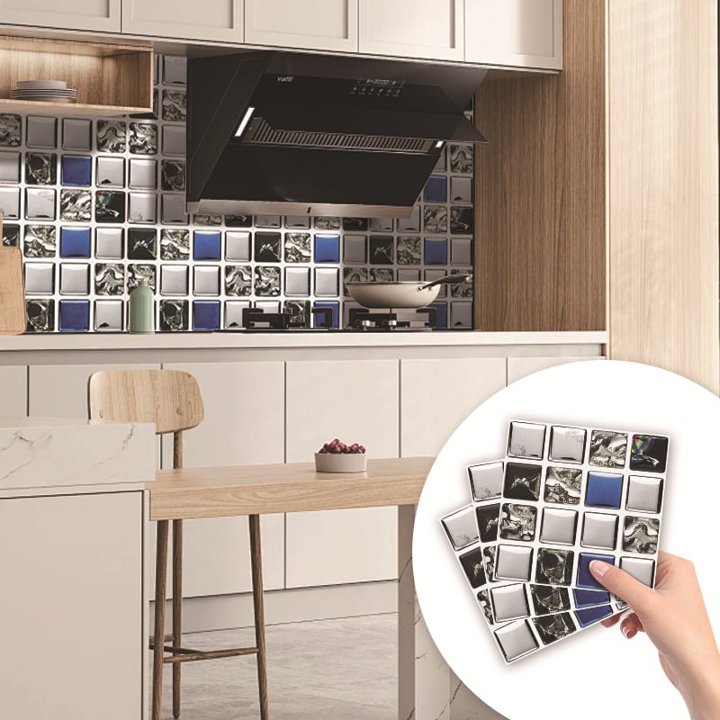 3D мозайкови самозалепващи стенни стикери за кухня и баня; PVC плочи; водоустойчиви, влагозащитни и маслозащитни; узор: хаундстут (houndstooth) и абстрактно рисуване; повече от 5 части