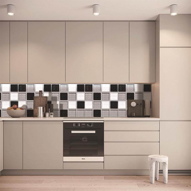 3D мозайкови самозалепващи стенни стикери за кухня и баня; PVC плочи; водоустойчиви, влагозащитни и маслозащитни; узор: хаундстут (houndstooth) и абстрактно рисуване; повече от 5 части