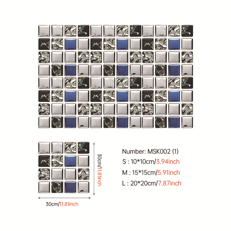 3D мозайкови самозалепващи стенни стикери за кухня и баня; PVC плочи; водоустойчиви, влагозащитни и маслозащитни; узор: хаундстут (houndstooth) и абстрактно рисуване; повече от 5 части