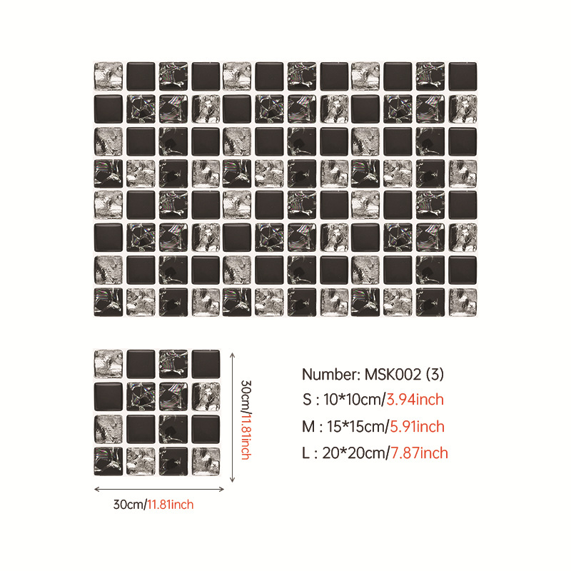 3D мозайкови самозалепващи стенни стикери за кухня и баня; PVC плочи; водоустойчиви, влагозащитни и маслозащитни; узор: хаундстут (houndstooth) и абстрактно рисуване; повече от 5 части