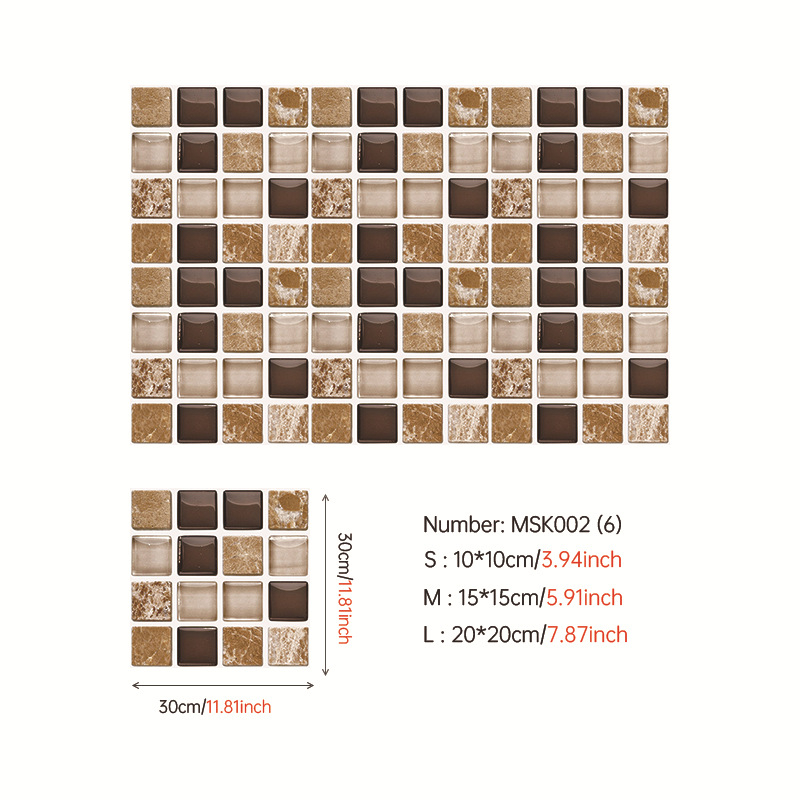 3D мозайкови самозалепващи стенни стикери за кухня и баня; PVC плочи; водоустойчиви, влагозащитни и маслозащитни; узор: хаундстут (houndstooth) и абстрактно рисуване; повече от 5 части