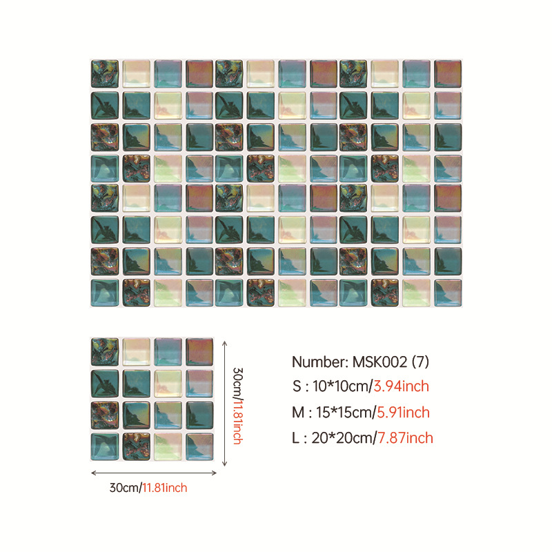 3D мозайкови самозалепващи стенни стикери за кухня и баня; PVC плочи; водоустойчиви, влагозащитни и маслозащитни; узор: хаундстут (houndstooth) и абстрактно рисуване; повече от 5 части