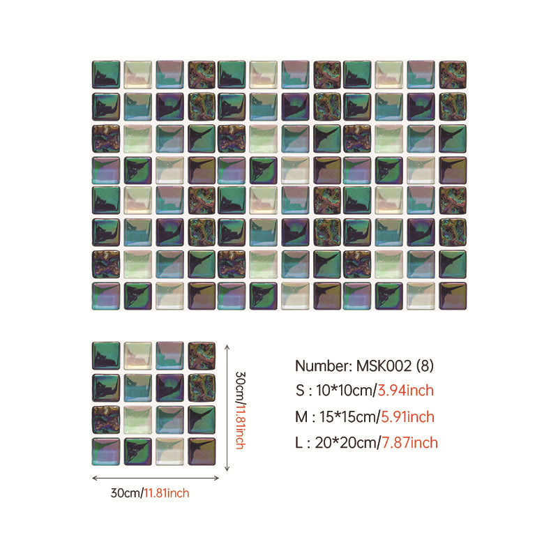 3D мозайкови самозалепващи стенни стикери за кухня и баня; PVC плочи; водоустойчиви, влагозащитни и маслозащитни; узор: хаундстут (houndstooth) и абстрактно рисуване; повече от 5 части