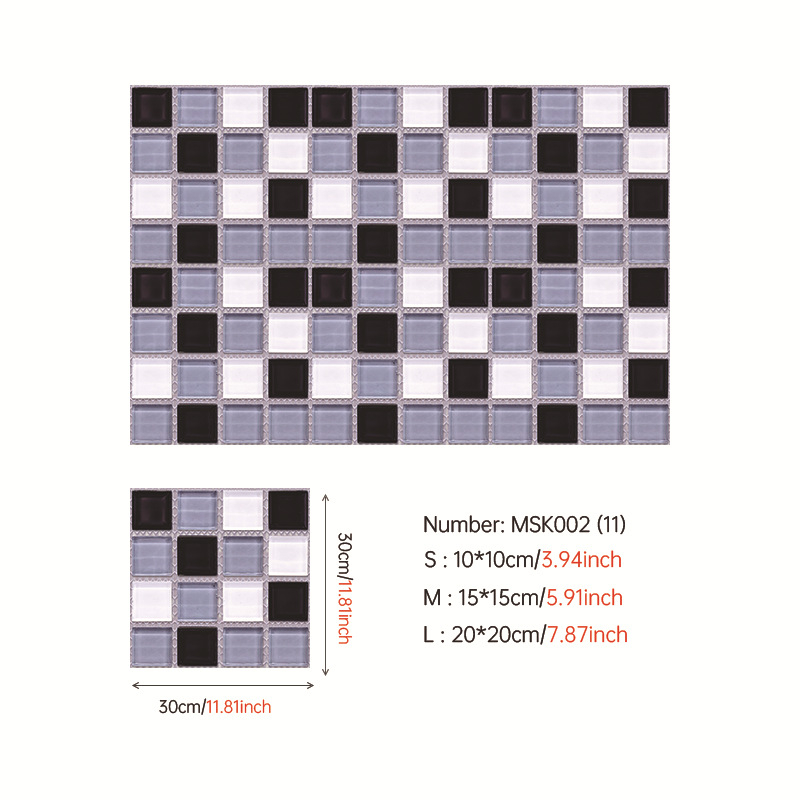 3D мозайкови самозалепващи стенни стикери за кухня и баня; PVC плочи; водоустойчиви, влагозащитни и маслозащитни; узор: хаундстут (houndstooth) и абстрактно рисуване; повече от 5 части