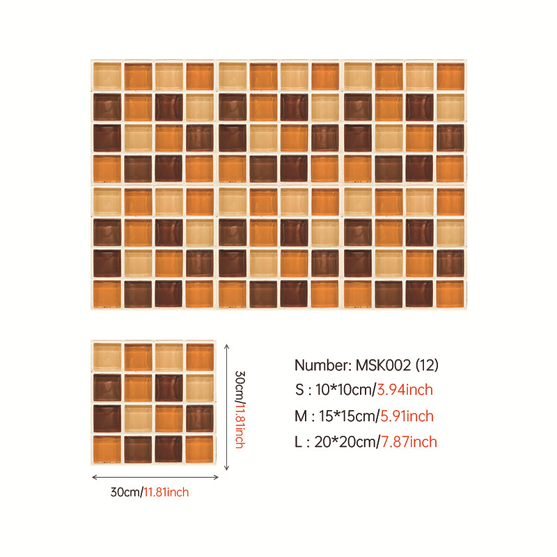 3D мозайкови самозалепващи стенни стикери за кухня и баня; PVC плочи; водоустойчиви, влагозащитни и маслозащитни; узор: хаундстут (houndstooth) и абстрактно рисуване; повече от 5 части