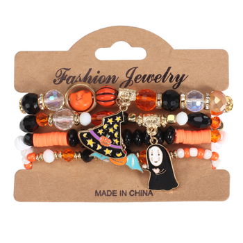 Narukvica za Halloween s privjeskom duha, tikva i lubanja, perljasti dizajn; materijal: mješovit; obrada: elektroplatiranje; porijeklo: Zhejiang; Originalni dizajn