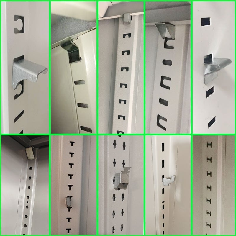 Metalo archyvinių spintų priedai: sustorėtas skyriklio spaustukas, spintos užrakinimo klipsas, ištemptas lentynos laikiklis (šiuolaikinio minimalistinio stiliaus)