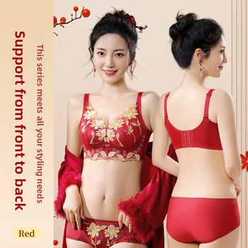 Női melltartó készlet — vezeték nélküli Push-Up, oldalsó emelés, anti-sag, 3/4 kosár, fix pántok, hátsó négy sor kapocs