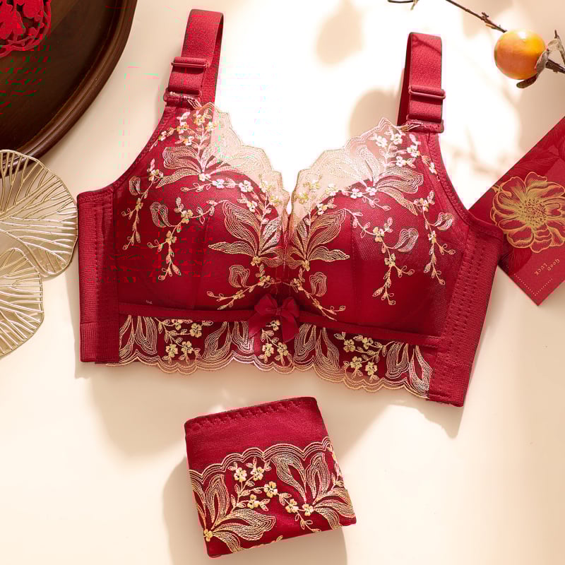 Női melltartó készlet — vezeték nélküli Push-Up, oldalsó emelés, anti-sag, 3/4 kosár, fix pántok, hátsó négy sor kapocs