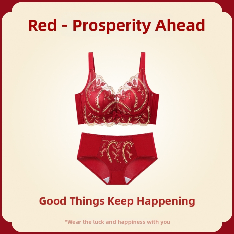 Női melltartó készlet — vezeték nélküli Push-Up, oldalsó emelés, anti-sag, 3/4 kosár, fix pántok, hátsó négy sor kapocs