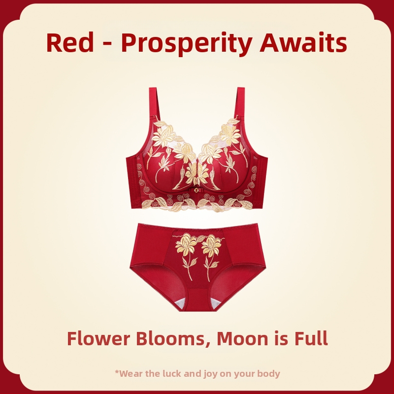 Női melltartó készlet — vezeték nélküli Push-Up, oldalsó emelés, anti-sag, 3/4 kosár, fix pántok, hátsó négy sor kapocs