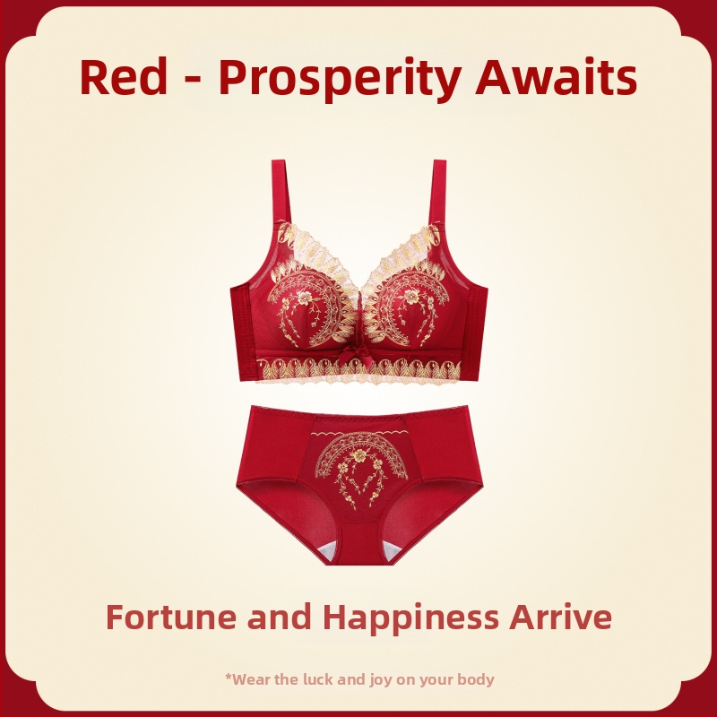 Női melltartó készlet — vezeték nélküli Push-Up, oldalsó emelés, anti-sag, 3/4 kosár, fix pántok, hátsó négy sor kapocs