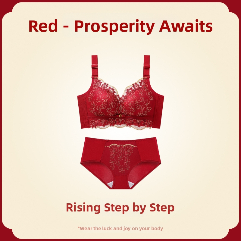 Női melltartó készlet — vezeték nélküli Push-Up, oldalsó emelés, anti-sag, 3/4 kosár, fix pántok, hátsó négy sor kapocs