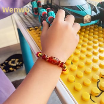 Unisex narukvica od cinnabara s graviranim zodijakalnim životinjama (konj, štakor, bik, zec) amulet zaštite - ručni ukras, proljeće 2025