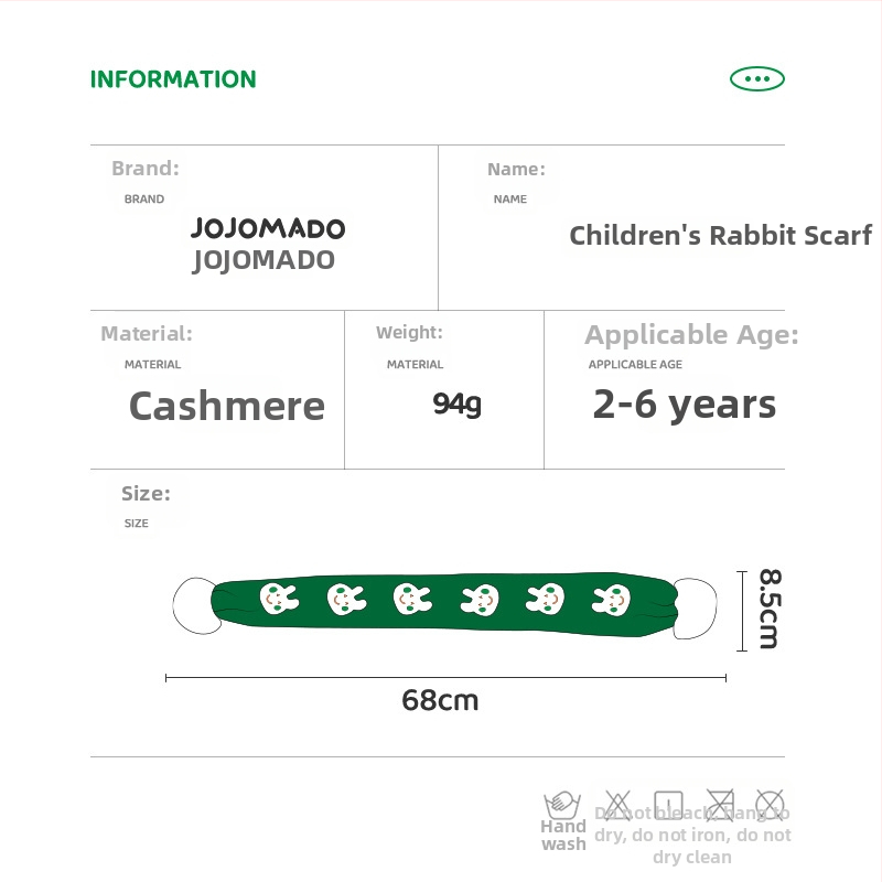 Šál z kašmíru s motívom zajačika, tkaný warp knitting, šírka 8,5 cm, unisex, stredná dĺžka