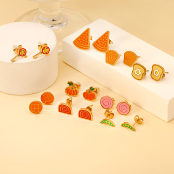 Cercei cu motiv de fructe, Design original, oțel inoxidabil, pentru femei (Material: oțel inoxidabil; Vârf urechi: oțel inoxidabil; Stil: design original; Categoria: cercei)