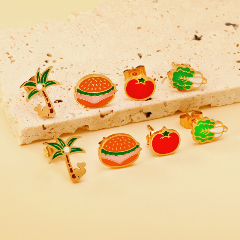 Cercei cu motiv de fructe, Design original, oțel inoxidabil, pentru femei (Material: oțel inoxidabil; Vârf urechi: oțel inoxidabil; Stil: design original; Categoria: cercei)