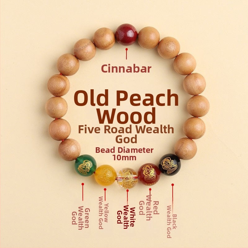 Barackfafából készült karkötő, kézzel készített, uniszex ima gyöngyökkel – a Zodiákus védője és az Öt Irány Istene a Gazdagságnak