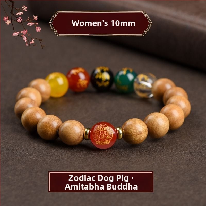 Barackfafából készült karkötő, kézzel készített, uniszex ima gyöngyökkel – a Zodiákus védője és az Öt Irány Istene a Gazdagságnak